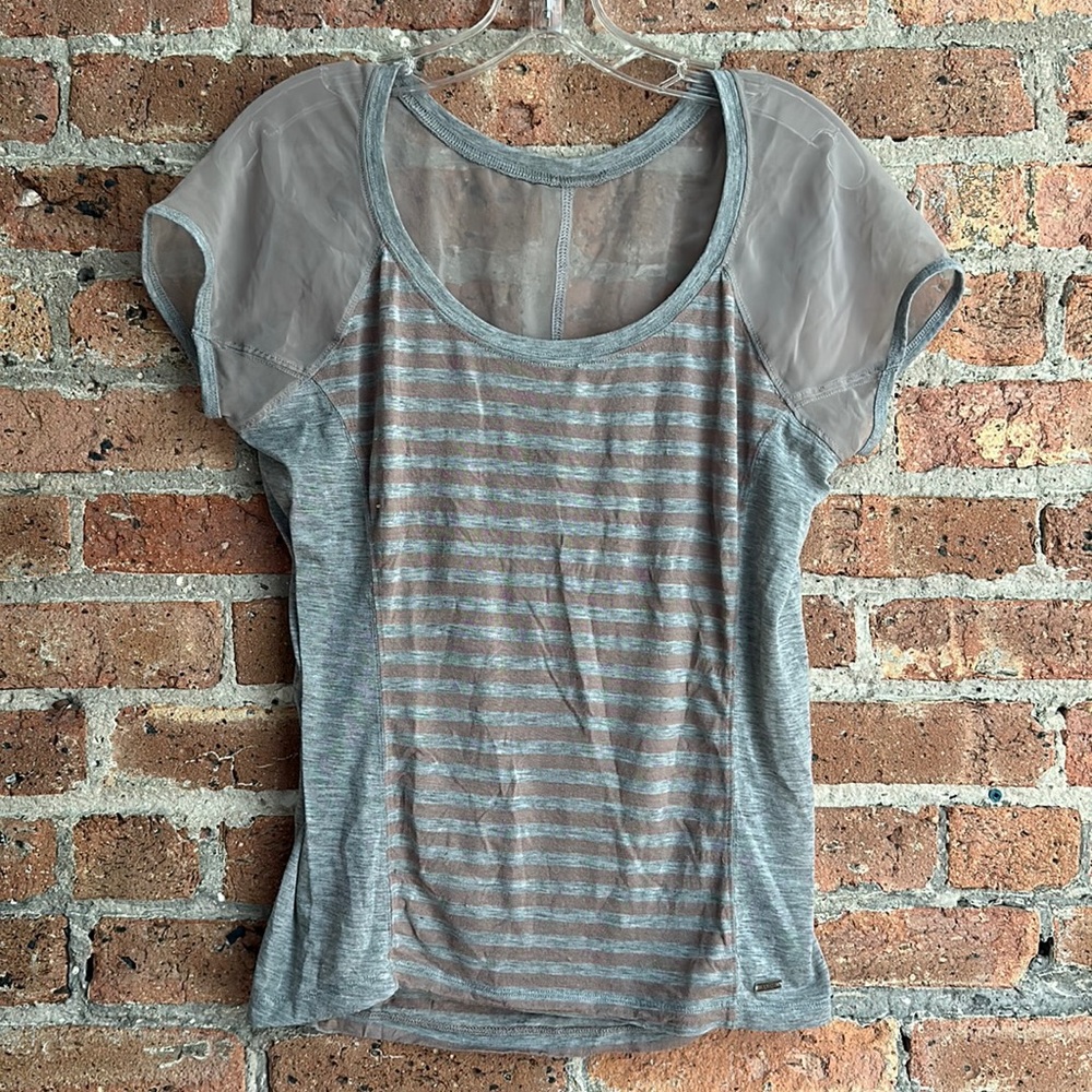 Guess Striped Tee with Sheer Sleeves